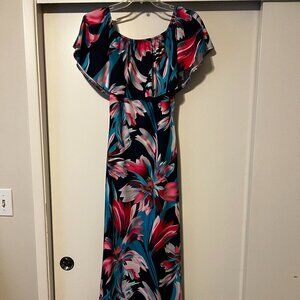 Maxi dress tropical on/off shoulder size S small